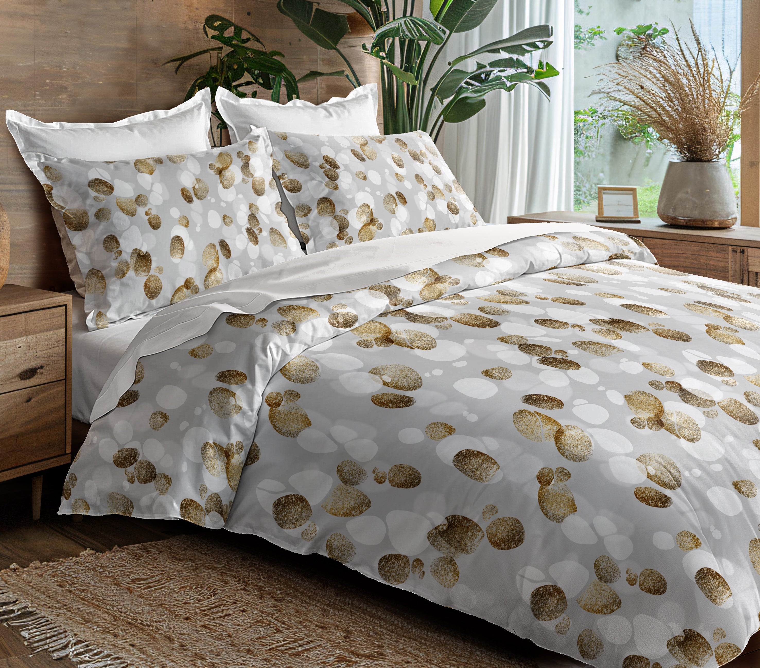 Parure de draps 4 pièces "Louna" drap housse 140 Galet Gold
