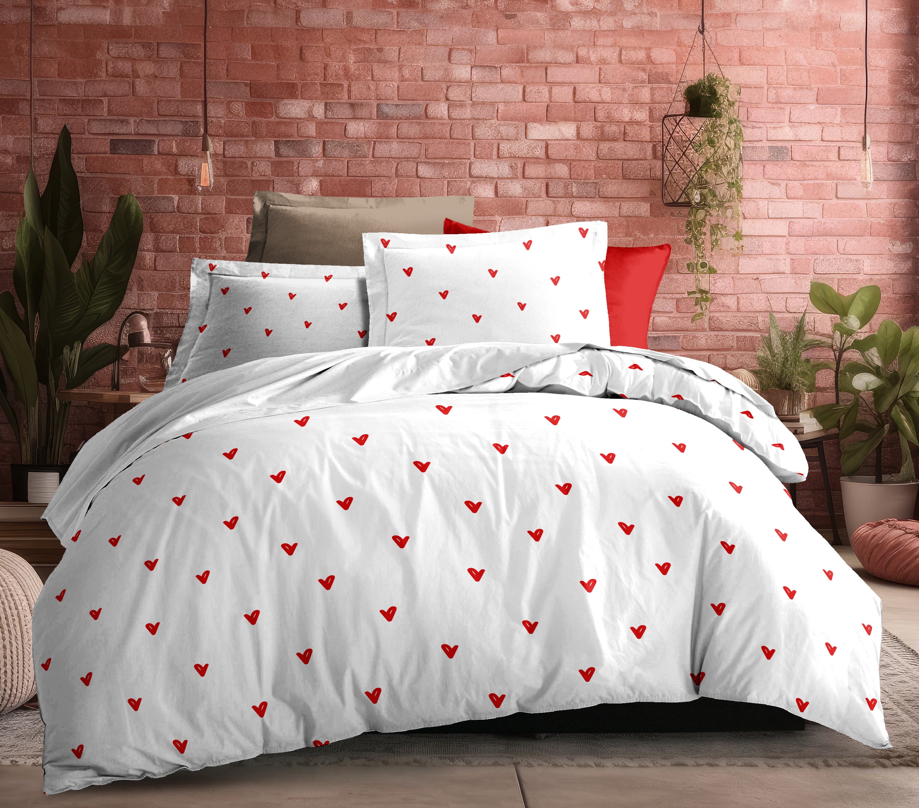 Parure de draps 4 pièces "Louna" drap housse 140 Love Rouge