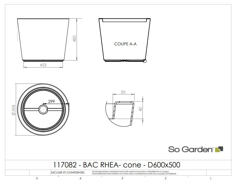 Jardinière ronde Rhea - diam. 600 x 500 mm - Gris anthracite