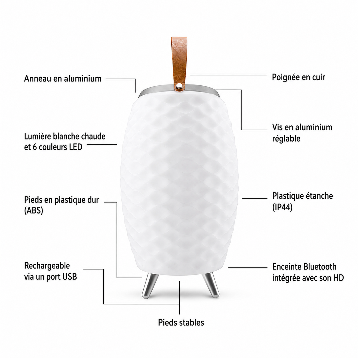 Lampe-enceinte LED sans fil avec refroidisseur à vin intégré Bali M - Bluetooth - RGB - Blanc