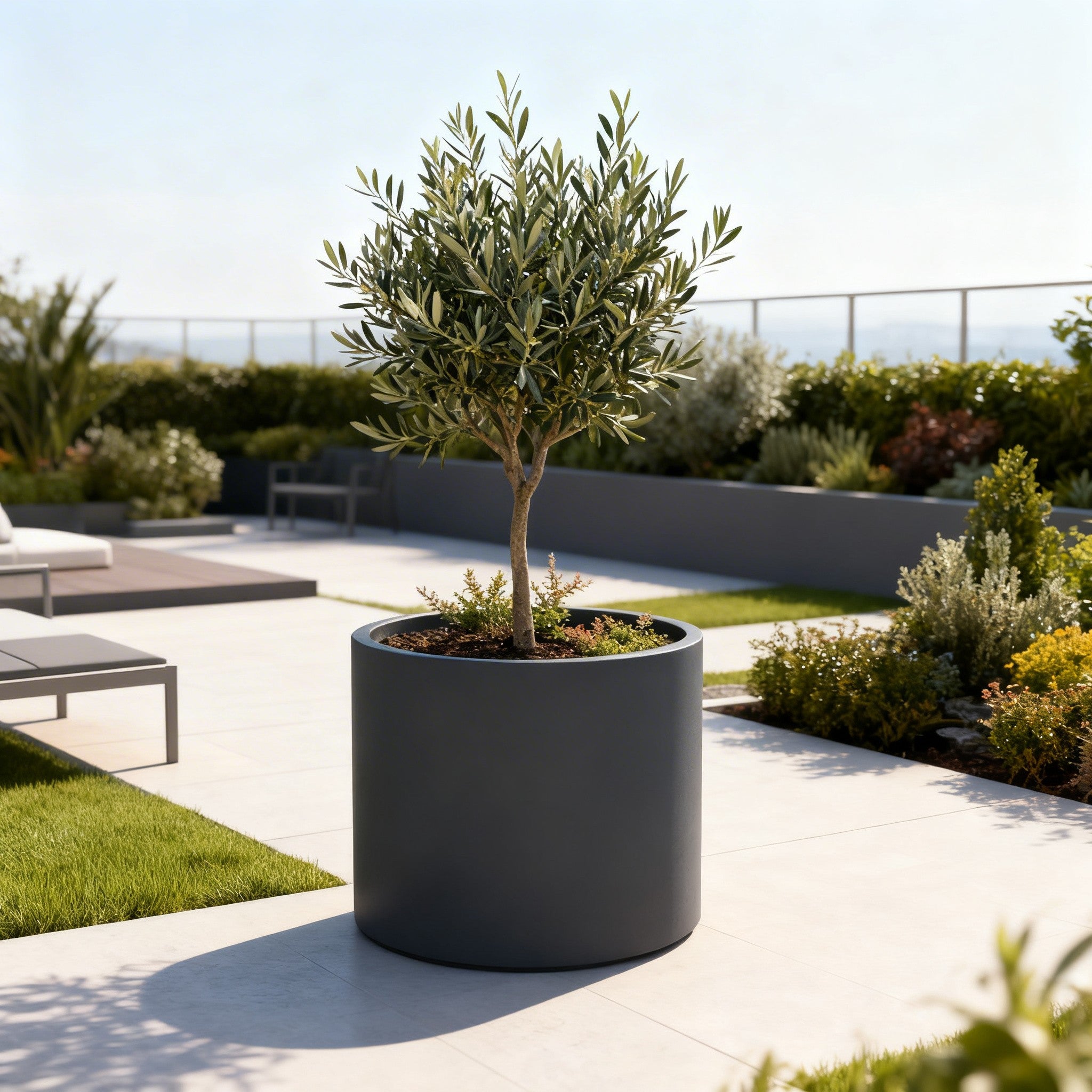 Jardinière ronde Talos - diam. 1000 x 800 mm - Gris anthracite