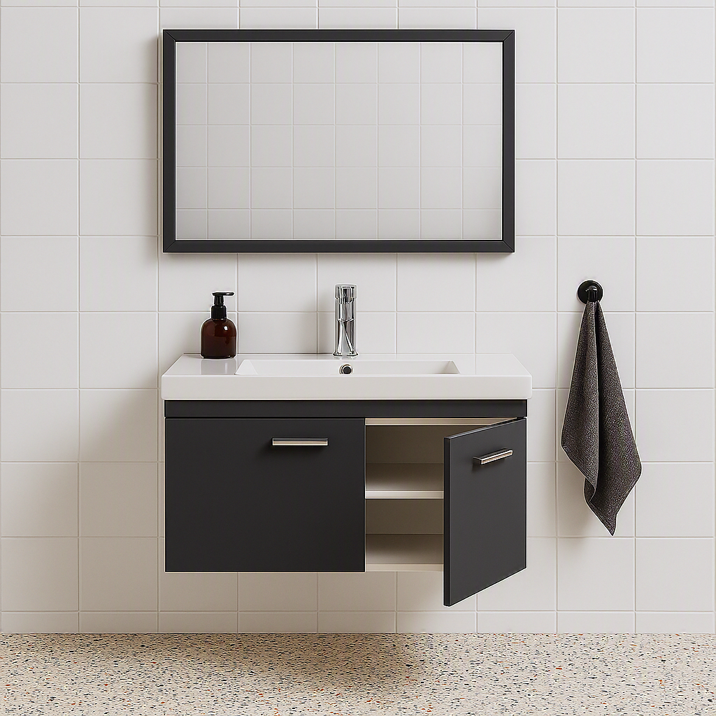 Meuble simple vasque Rubite 2 portes 80 cm + miroir cadre