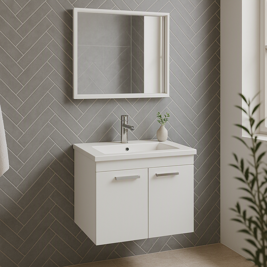 Meuble simple vasque Rubite 2 portes 70 cm + miroir cadre