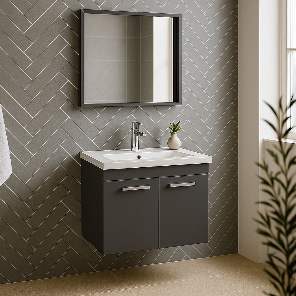 Meuble simple vasque Rubite 2 portes 70 cm + miroir cadre