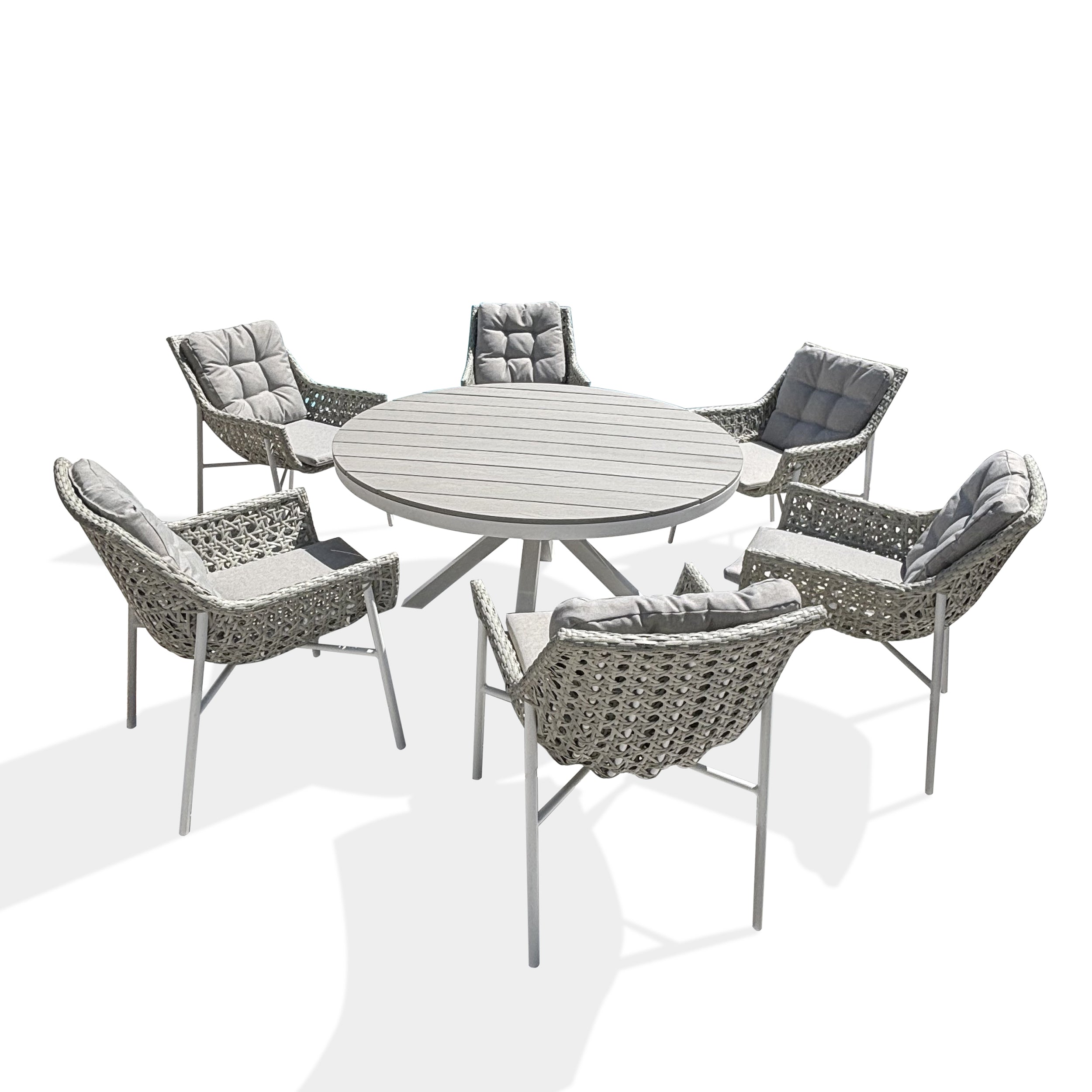Ensemble repas de jardin Elba 6 places - Blanc Ø142 cm