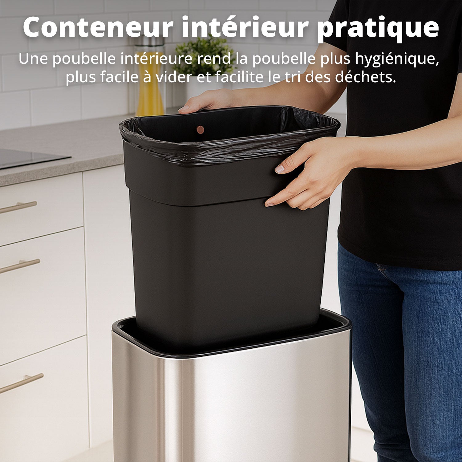 Poubelle Mira avec couvercle à fermeture douce et voyant d'état LED 50 litres Noire