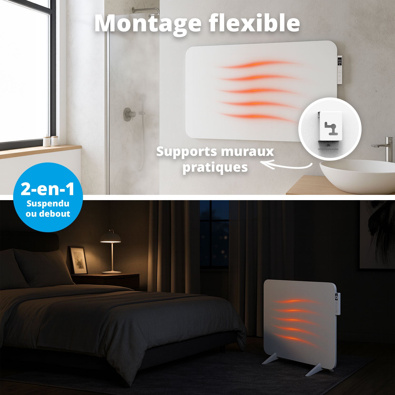 Chauffage infrarouge intelligent - Panneau chauffant électrique 450 W - Noir