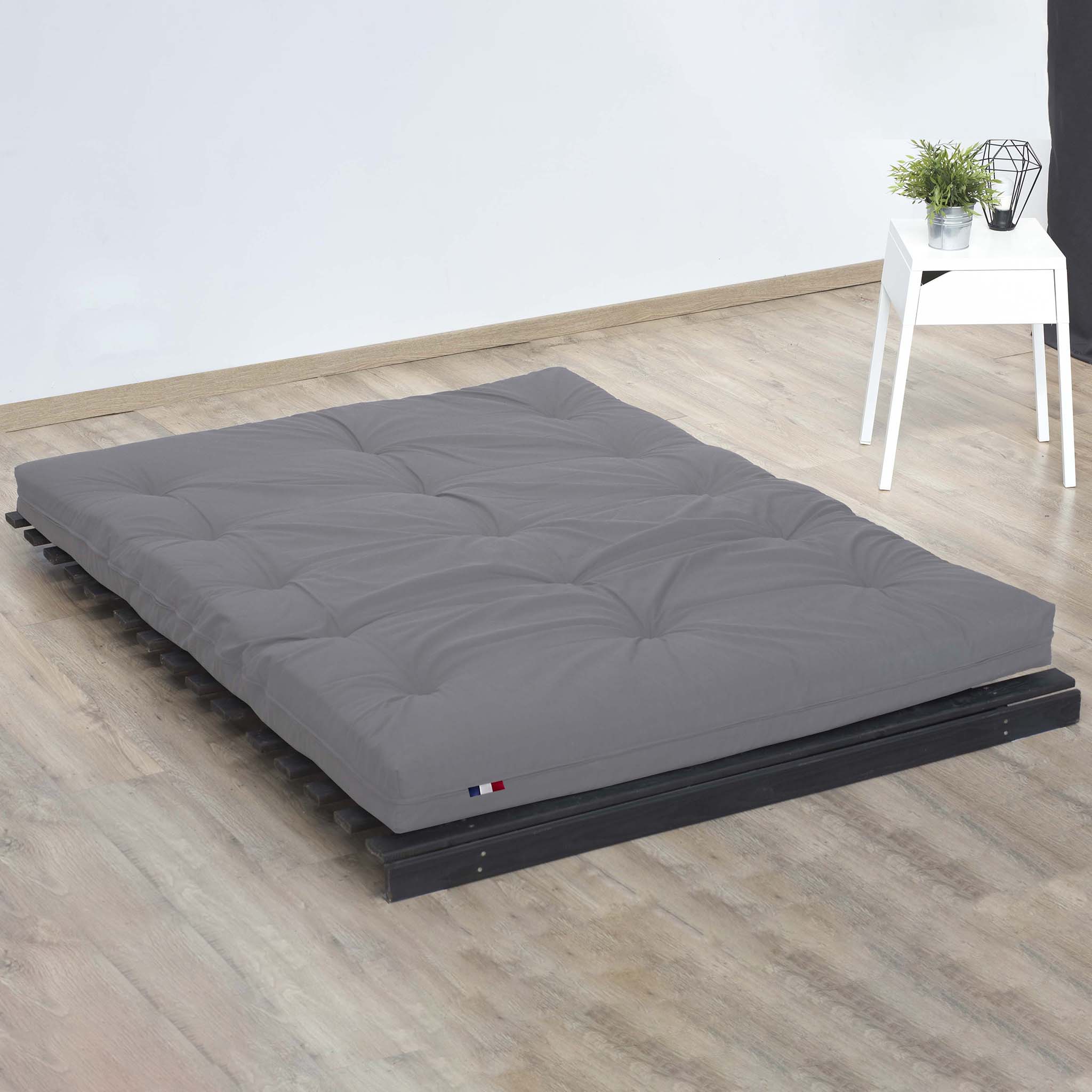 Matelas futon latex et fibres - Gris Clair - 90 x 190 cm