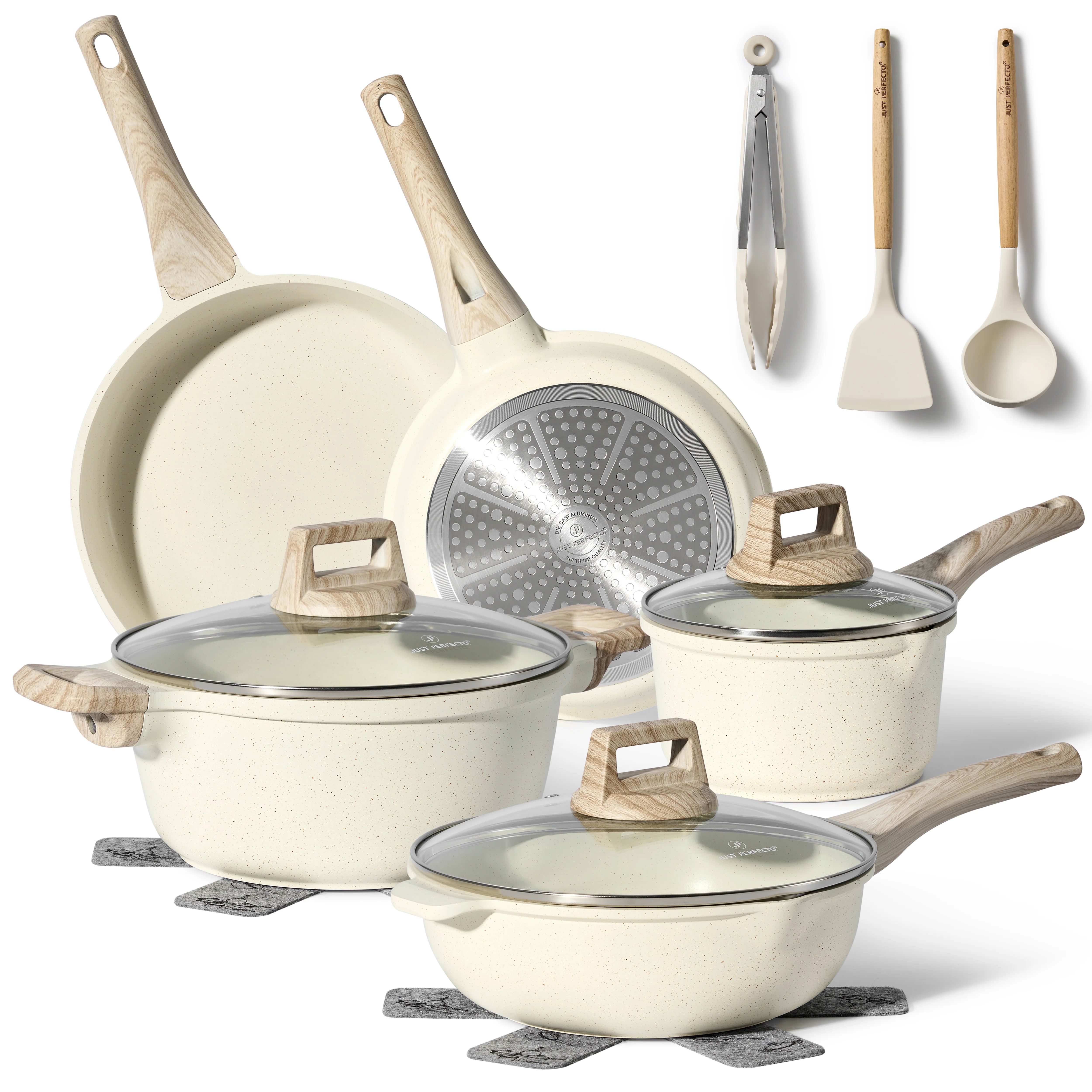 Batterie de cuisine 13 pièces antiadhésives en Granit beige - Tous feux dont induction