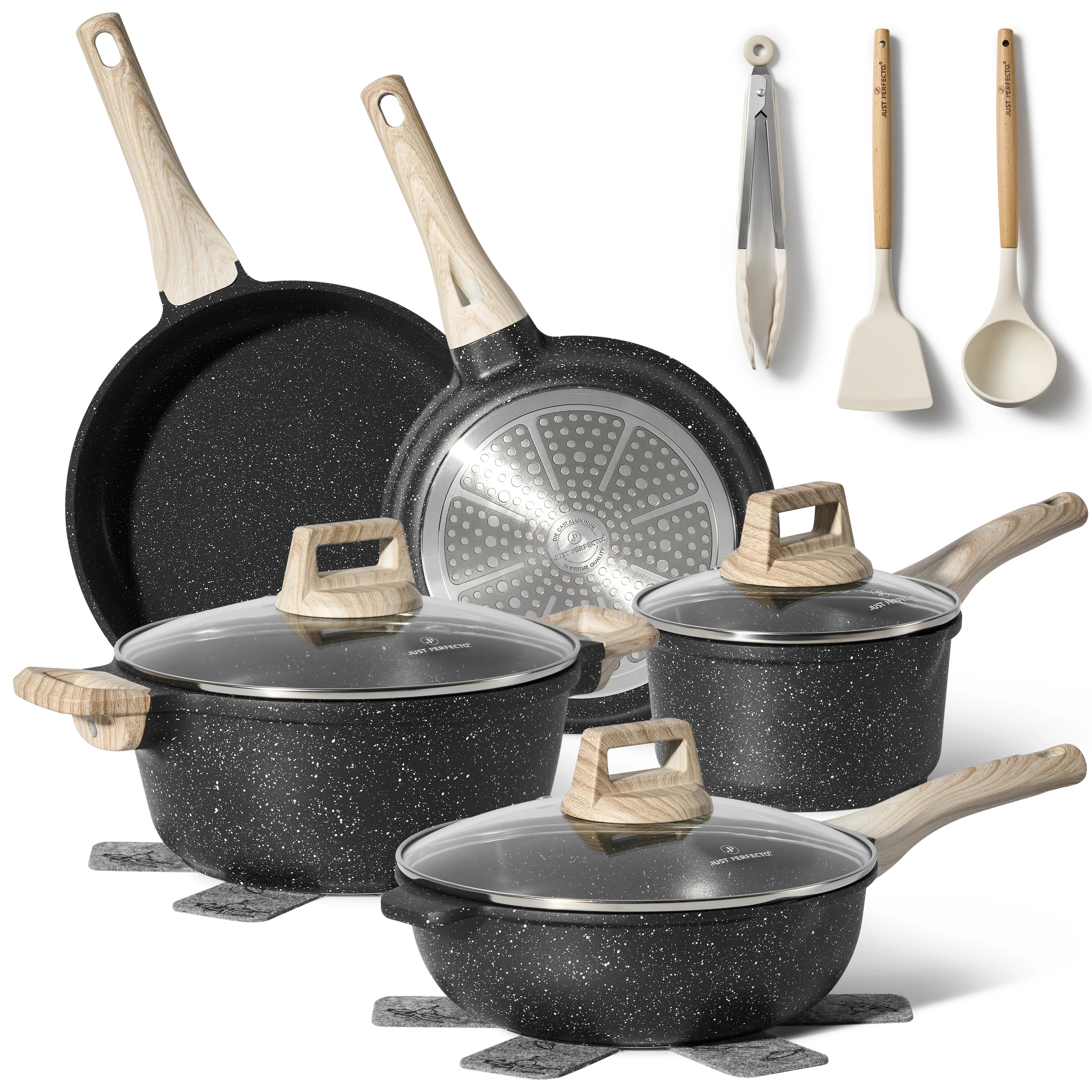 Batterie de cuisine 13 pièces antiadhésives en Granit noir - Tous feux dont induction