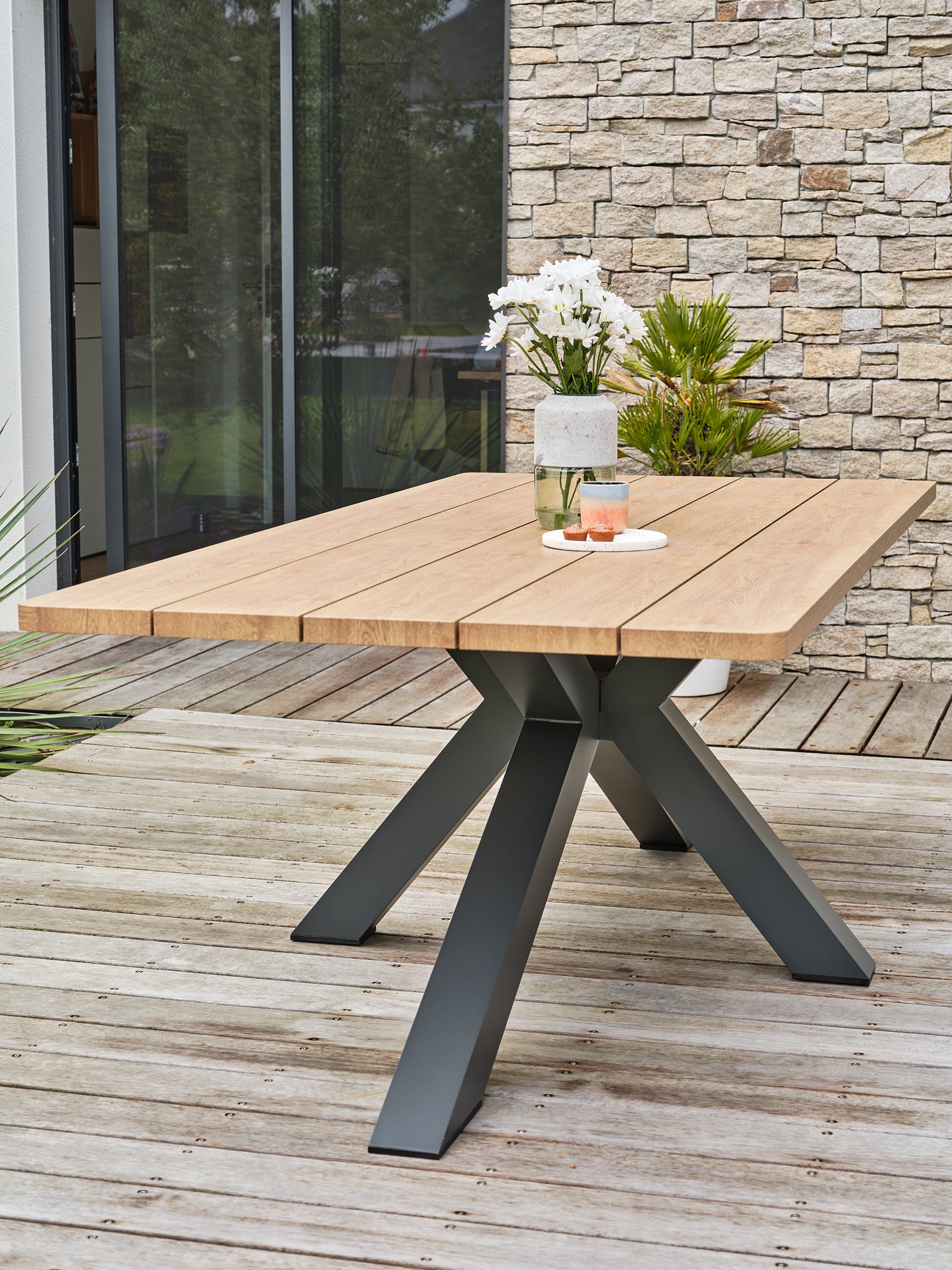 Table de jardin aluminium Kelia 8 personnes - Gris anthracite 220 cm