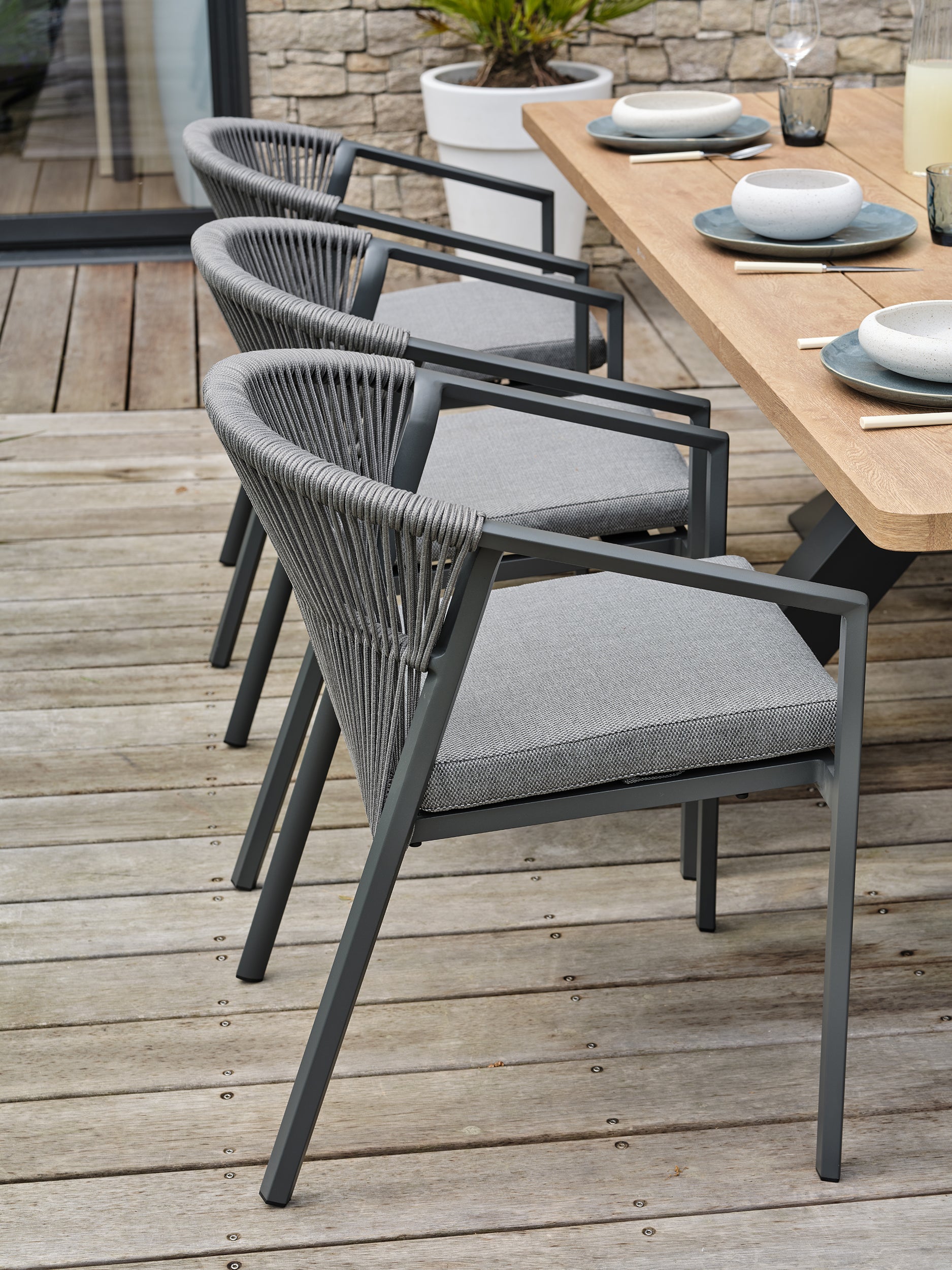 Ensemble repas de jardin Kelia 6 places - Gris anthracite 220 cm