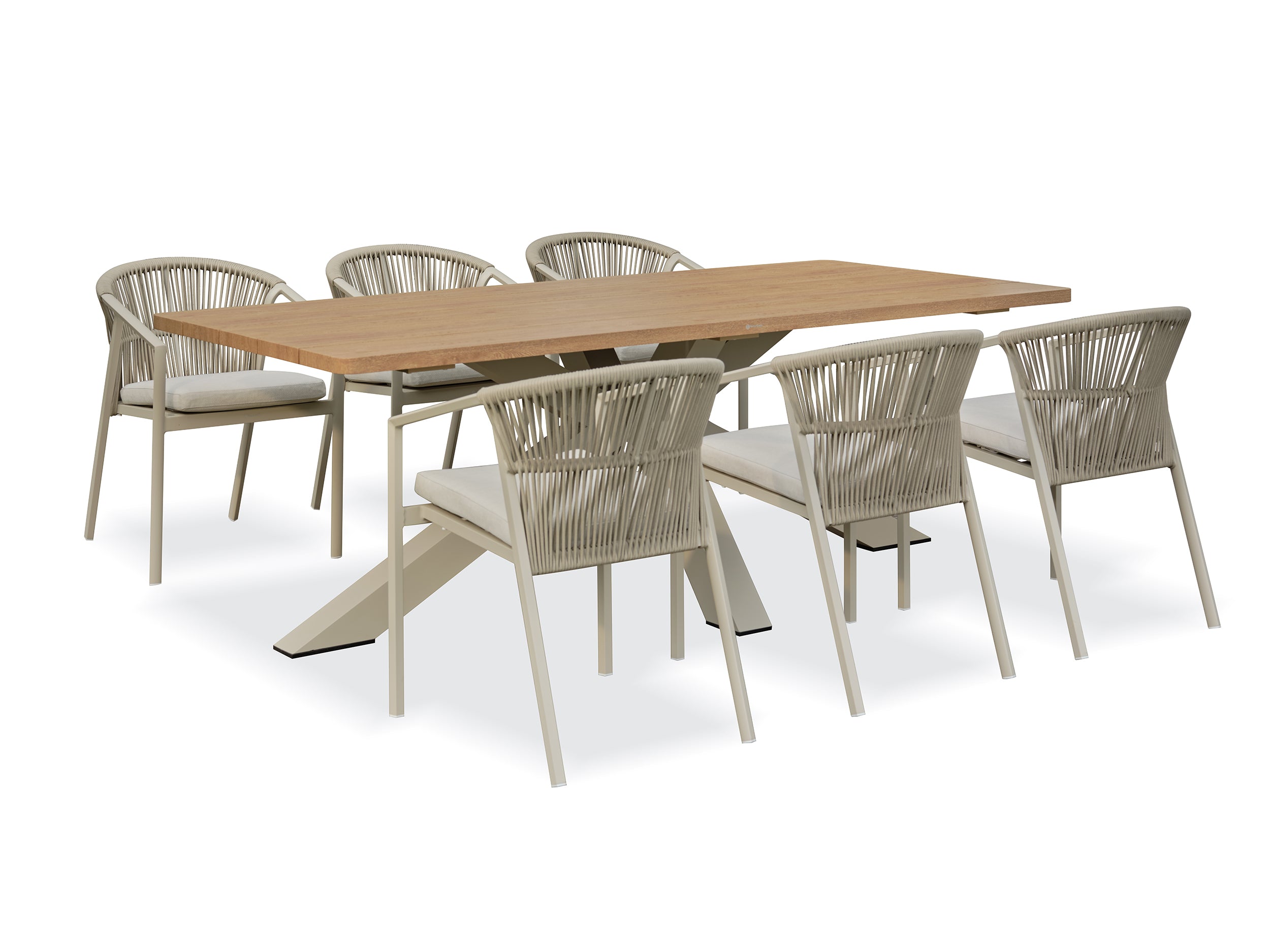 Ensemble repas de jardin Kelia 6 places - Grège effet bois clair 220 cm