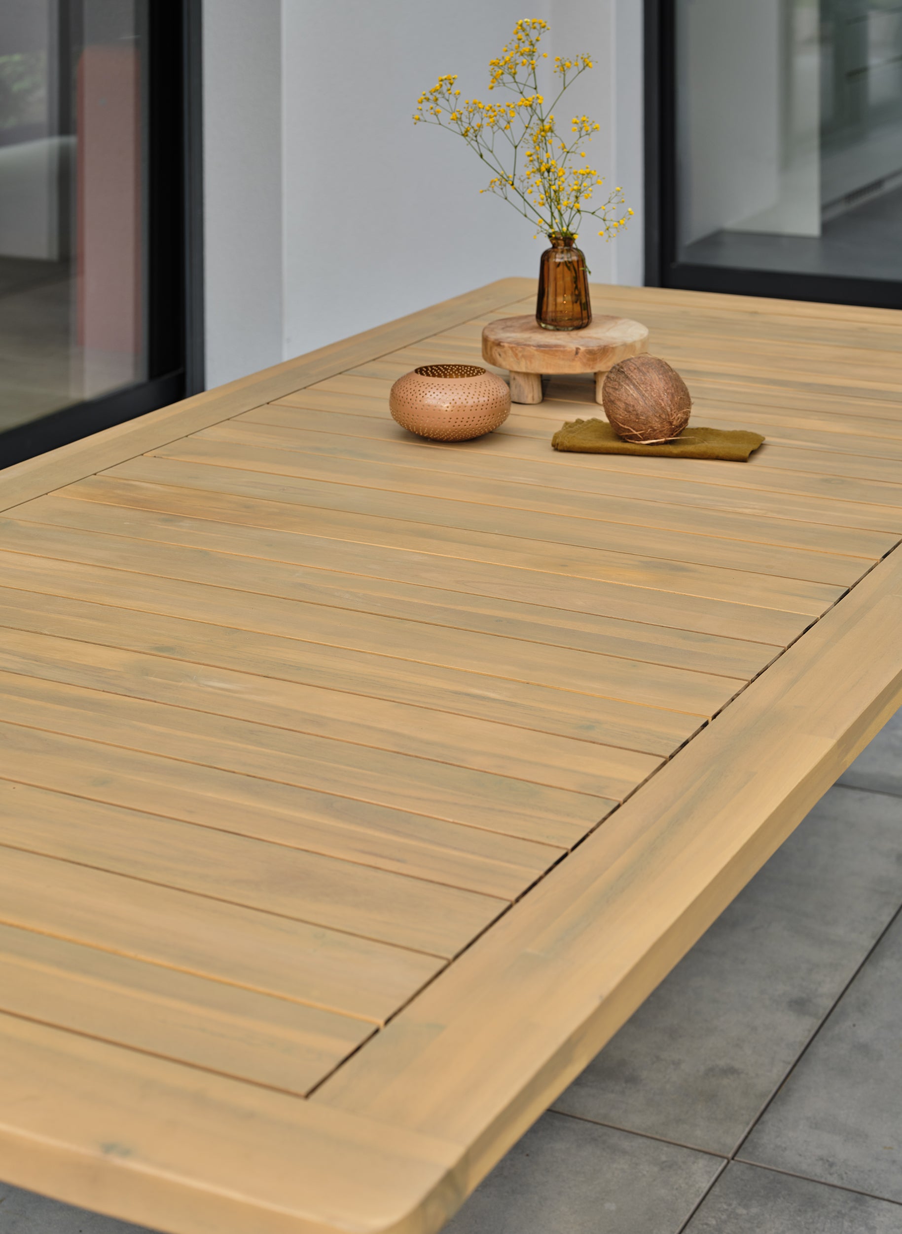 Ensemble repas de jardin en acacia massif Liso 8 places - Acacia 220 cm