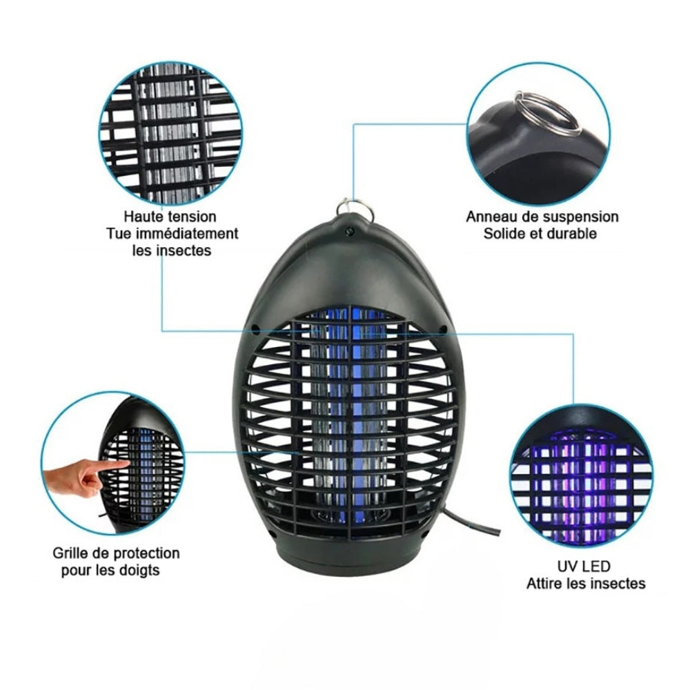Lampe anti-moustiques 4 LED UV électrique et silencieuse pour intérieur avec portée de 40 m²