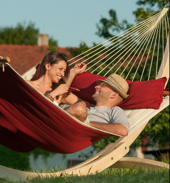 Hamac à barres Kingsize double matelassé avec coussin - La Siesta Alabama Red Pepper