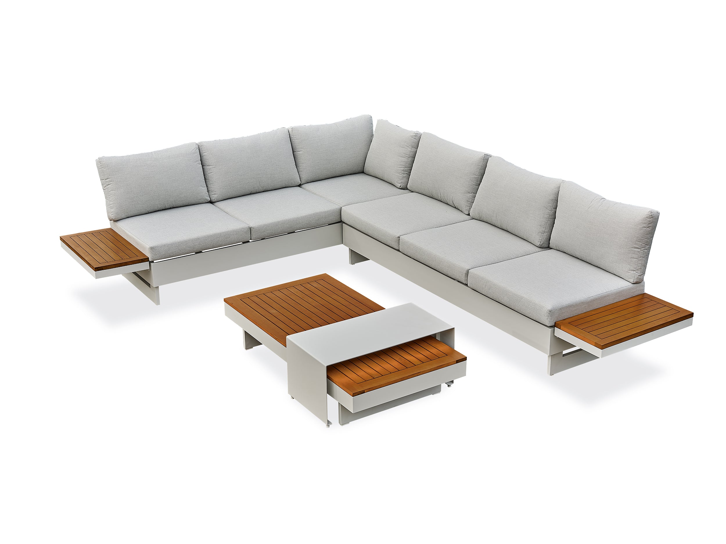 Salon de jardin d'angle Minera aluminium et acacia - Gris