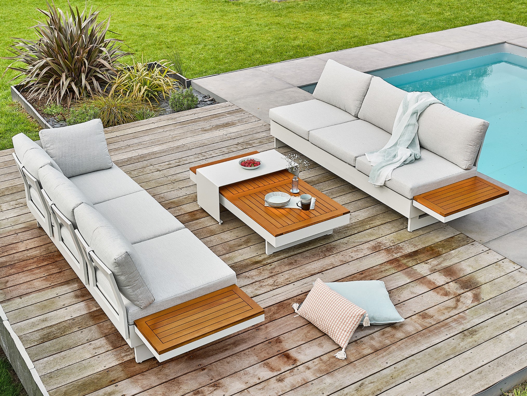 Salon de jardin d'angle Minera aluminium et acacia - Gris