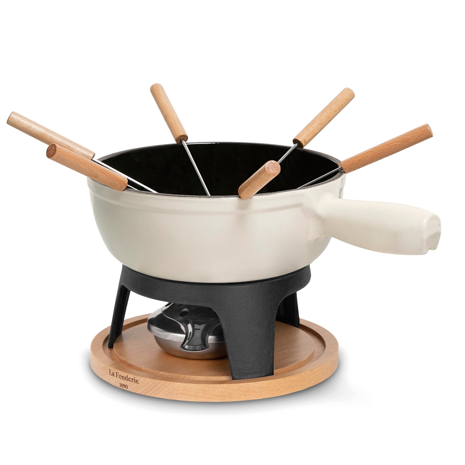 Service à fondue en fonte pour 6 personnes - Beige