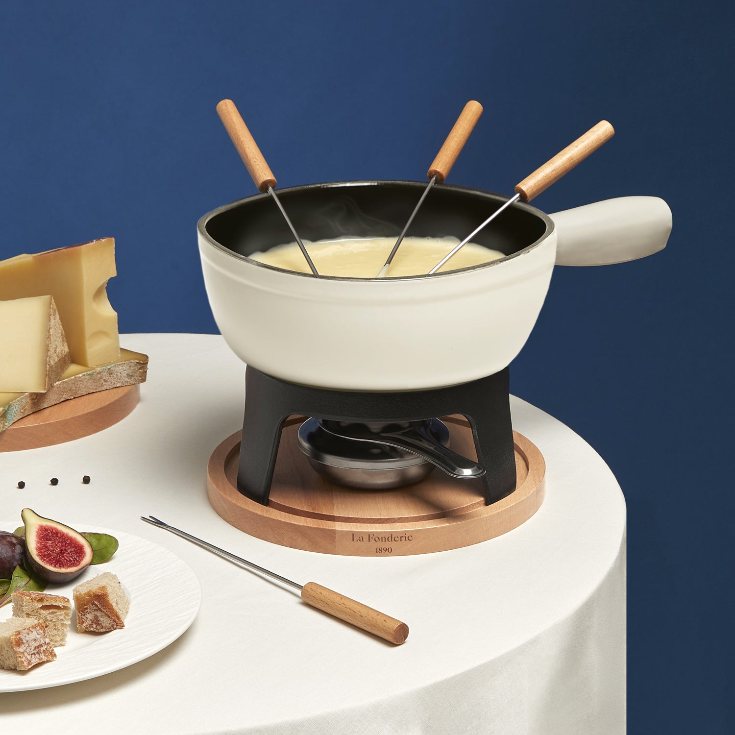 Service à fondue en fonte pour 6 personnes - Beige