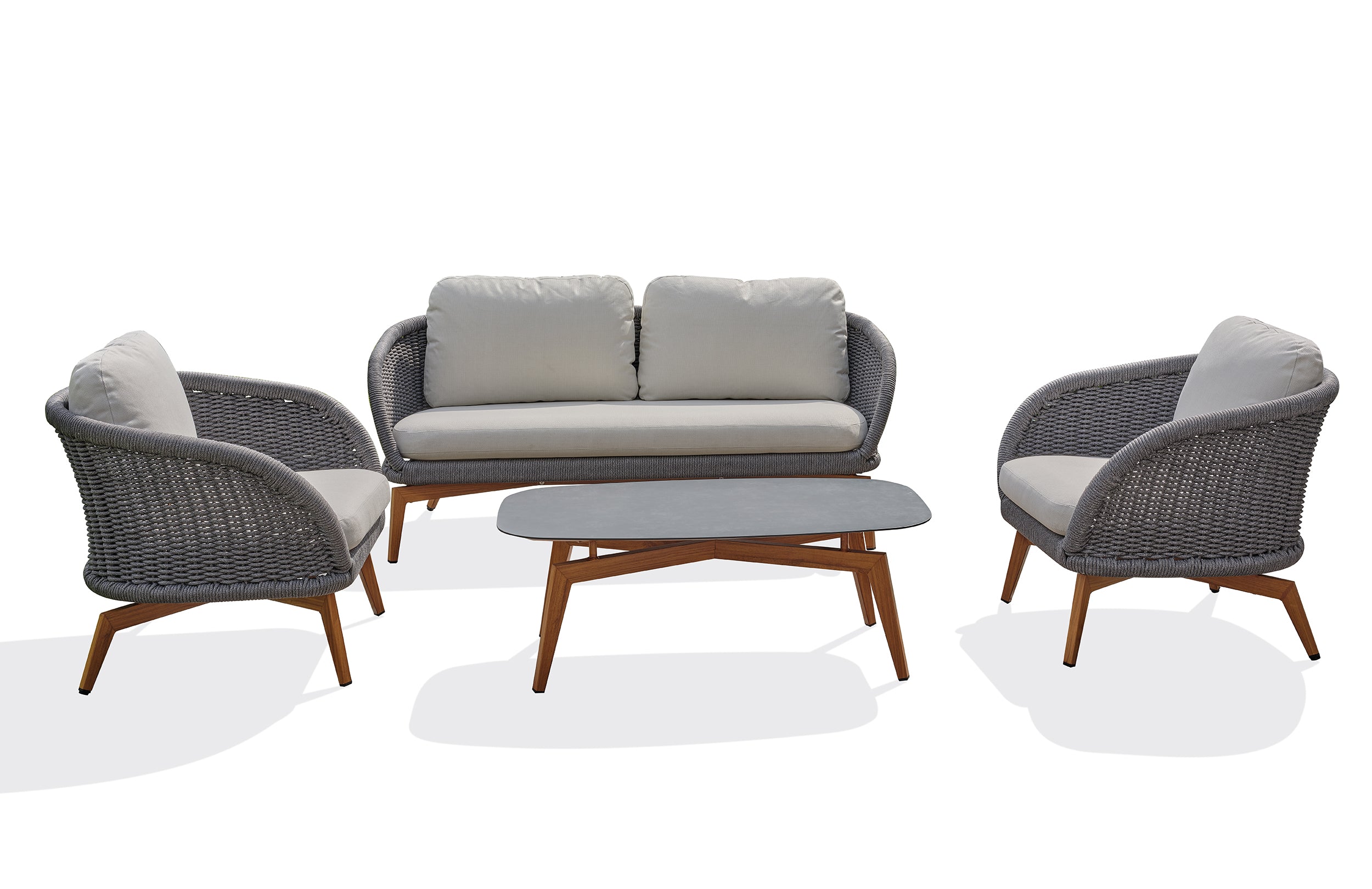Salon bas de jardin Mynta alu et corde Olefin - Effet bois