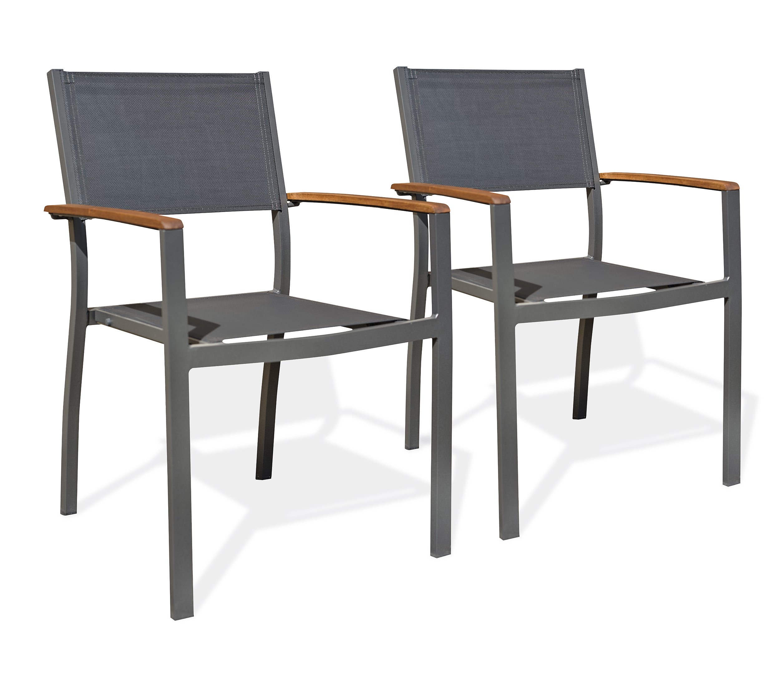 Lot de 2 Fauteuils de jardin ORSINO alu et acacia - ANTHRACITE