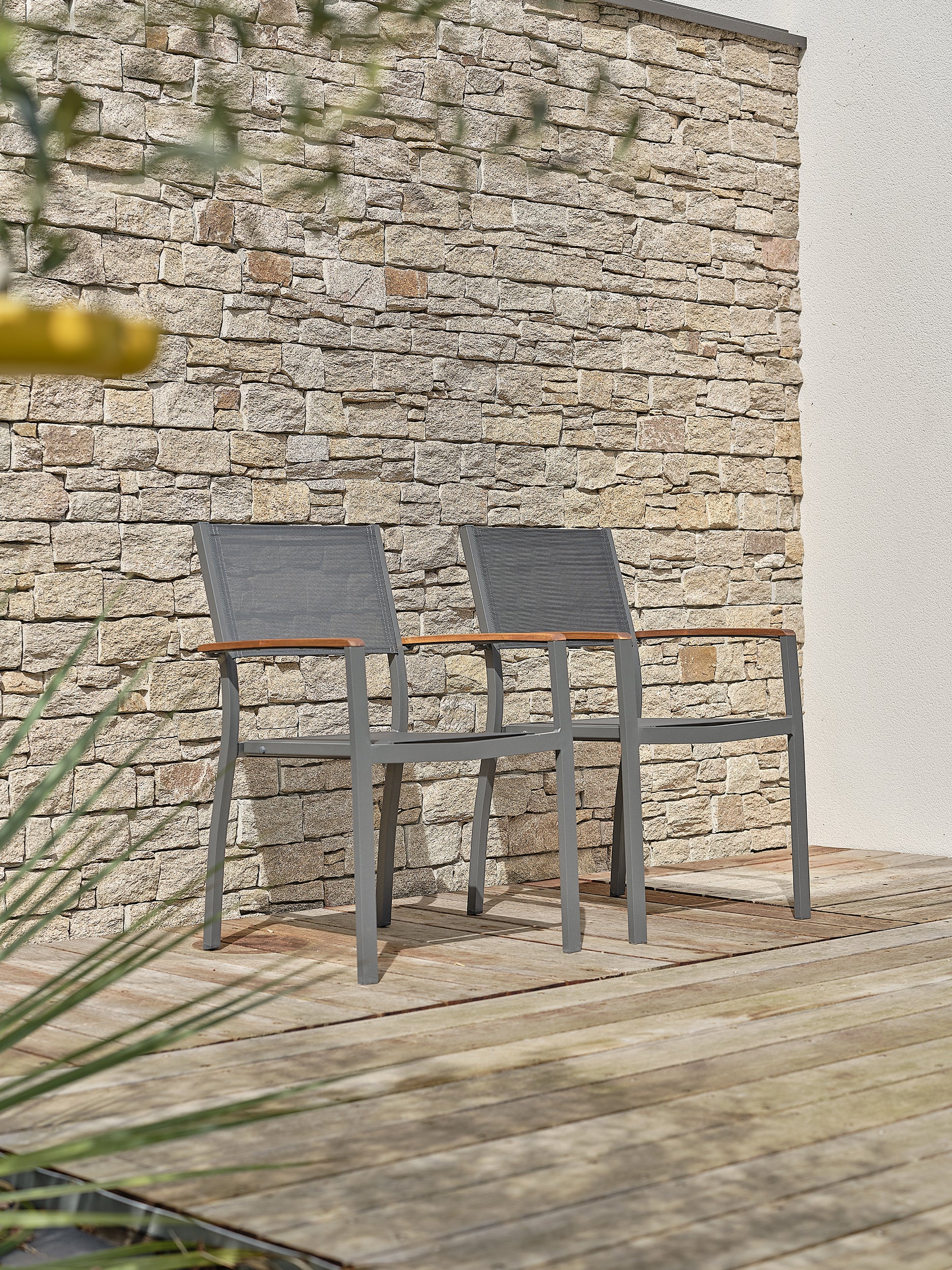 Lot de 2 Fauteuils de jardin ORSINO alu et acacia - ANTHRACITE