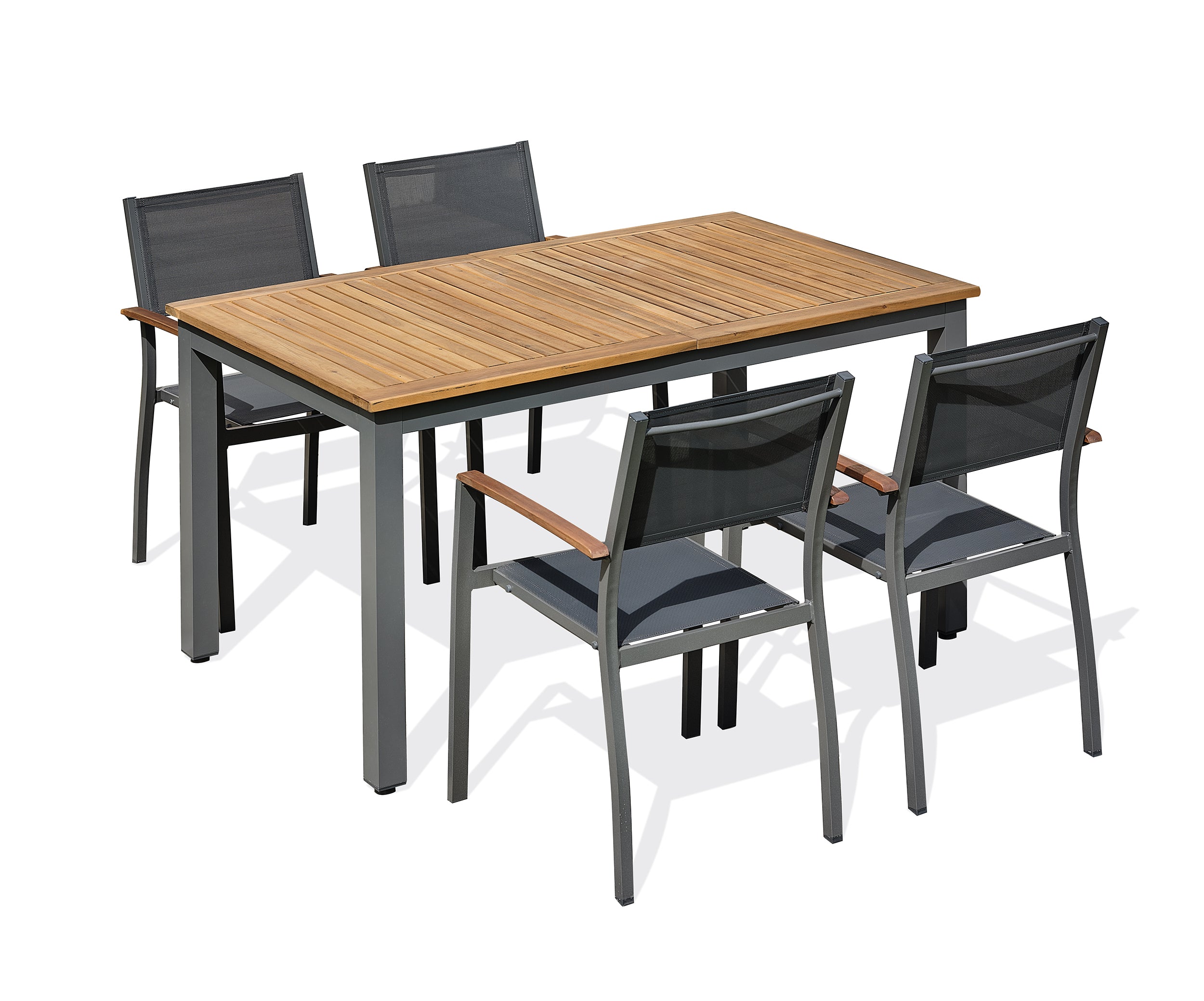 Ensemble repas de jardin extensible en acacia naturel ORSINO 4 places - 150 à 200 cm