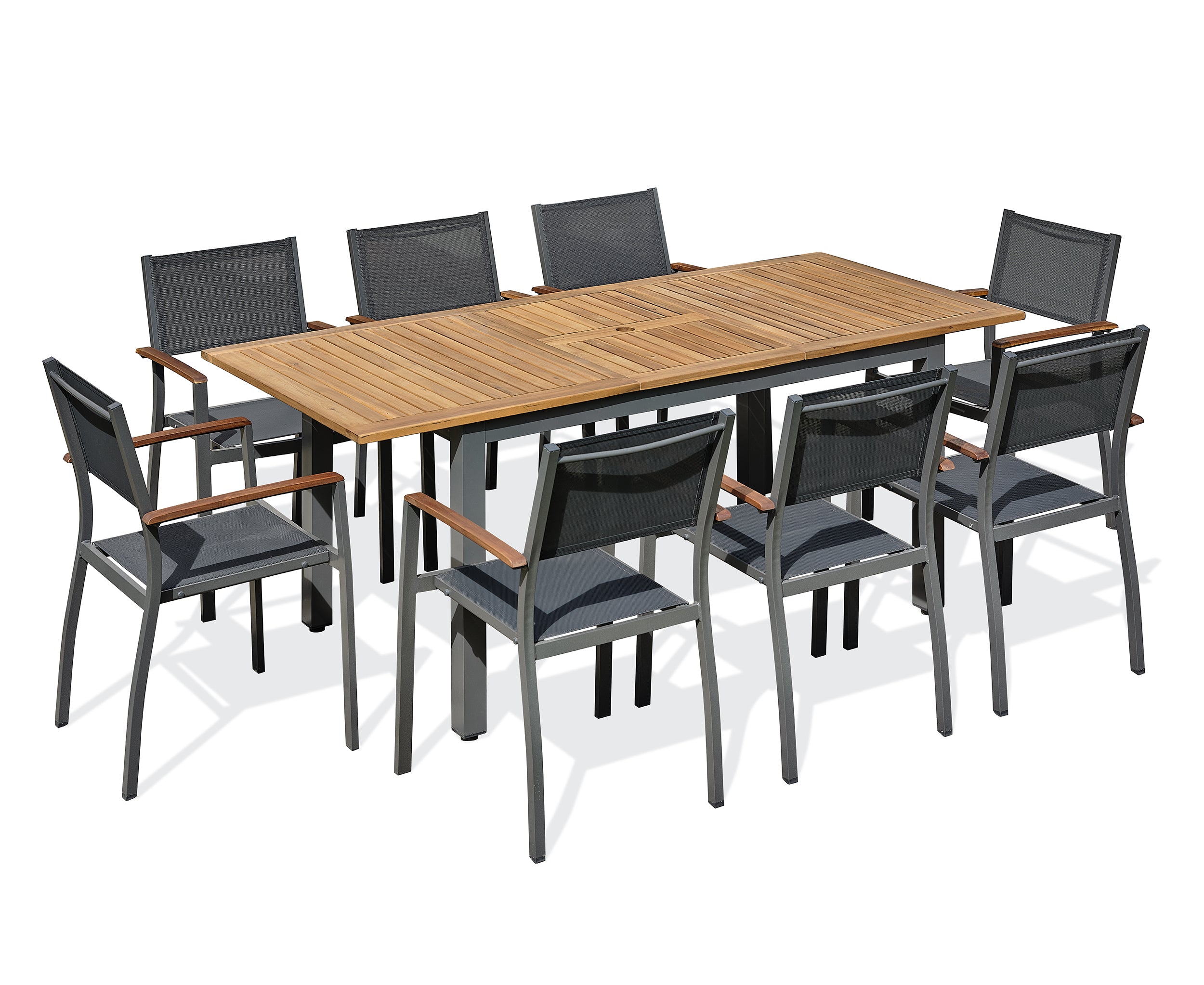 Ensemble repas extensible de jardin en acacia massif Orsino 8 place - 150 à 200 cm