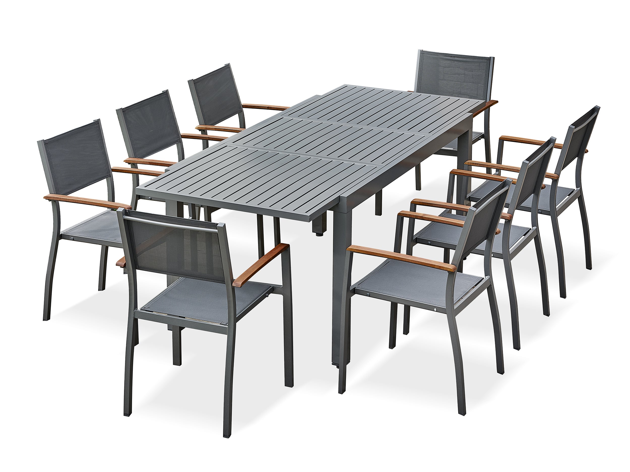 Ensemble repas de jardin table extensible en aluminium et 8 fauteuils – Orsino