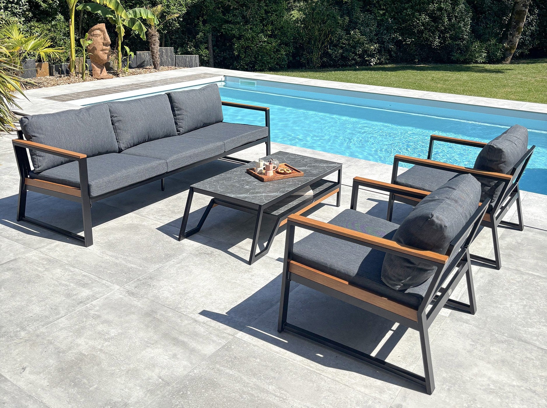 Salon de jardin bas Tadeo - Noir