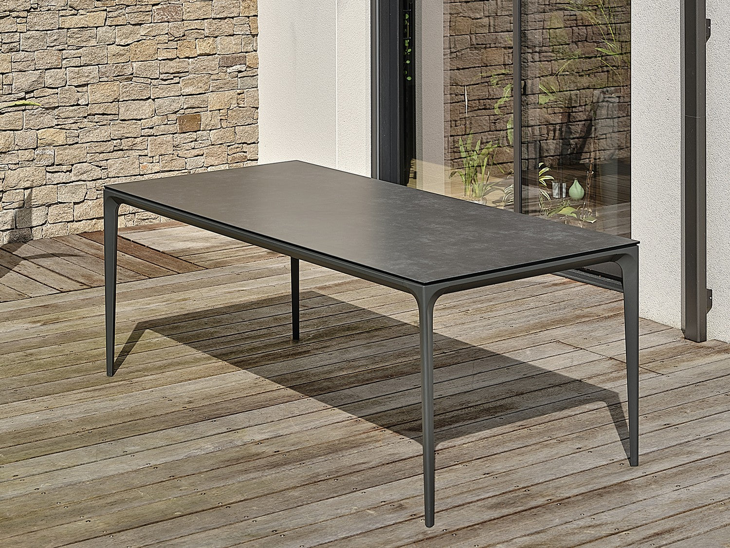 Table de jardin TIGUA avec plateau en céramique sur verre 8 personnes - Gris anthracite 200 cm