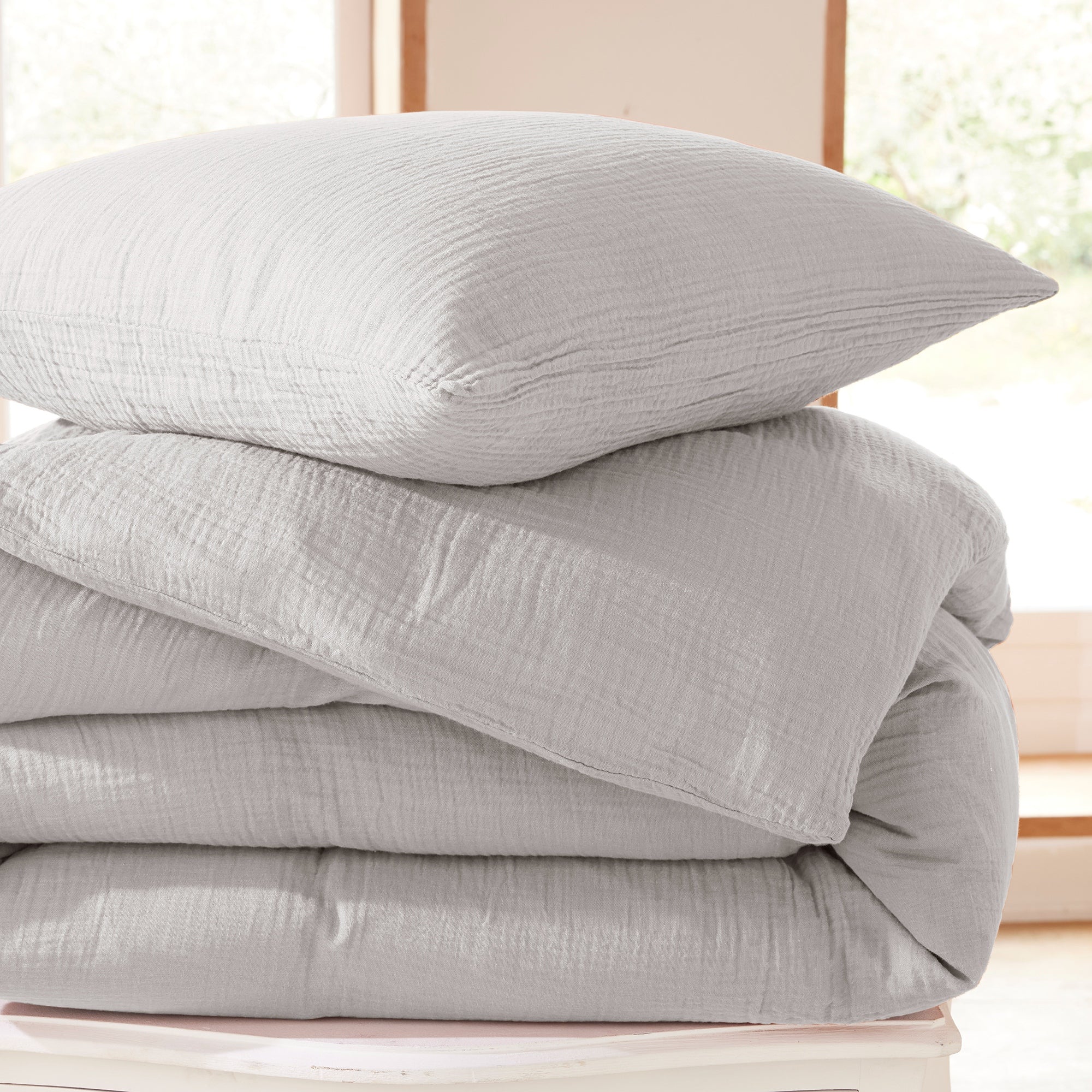 Pack 2 pièces Housse de couette - 140x200cm + 1 taie d'oreiller 65X65cm gaze de coton Perle