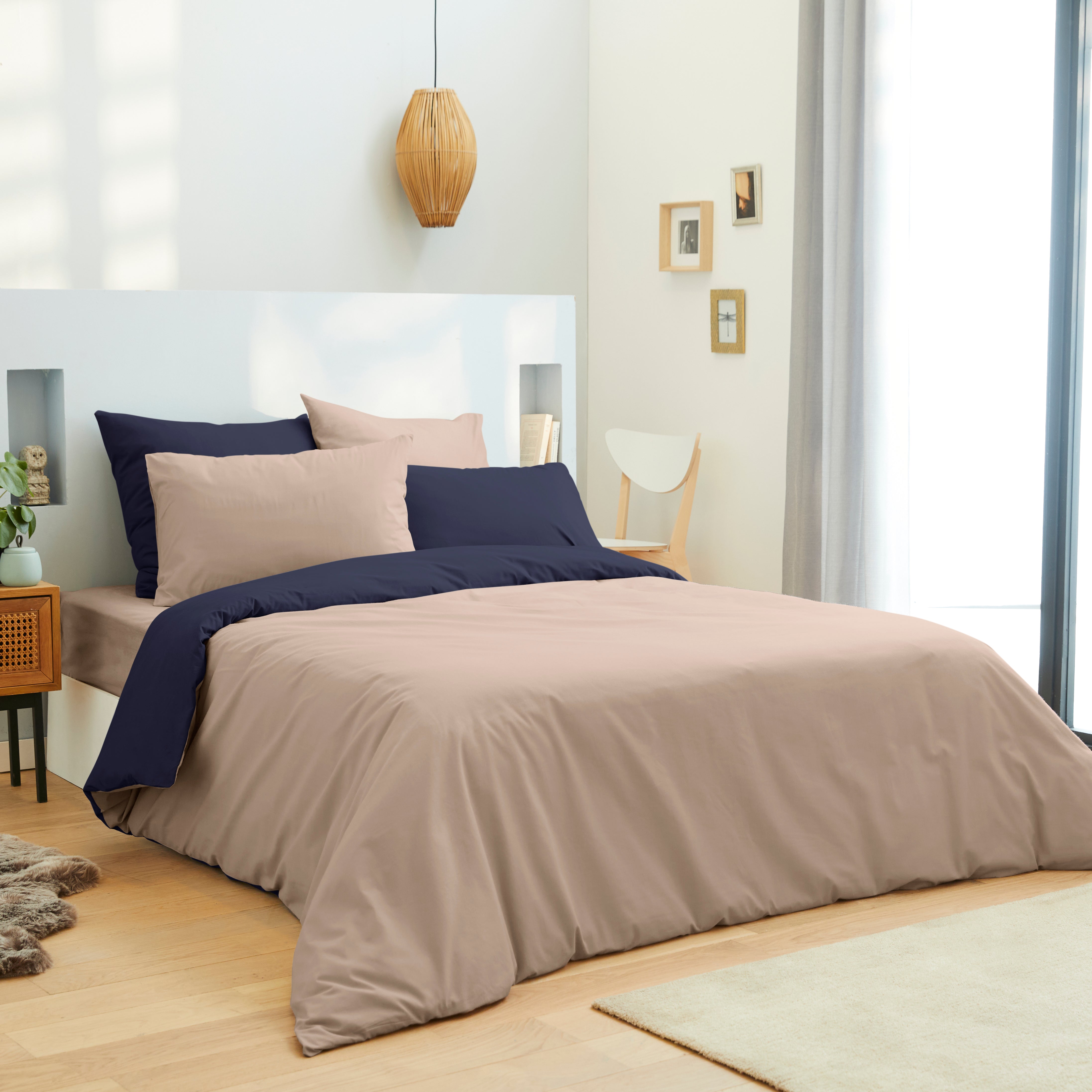 Pack 6 pièces Housse de couette 220 x 240 cm - Drap housse 160 x 200 cm - 100% Coton 57 Fils