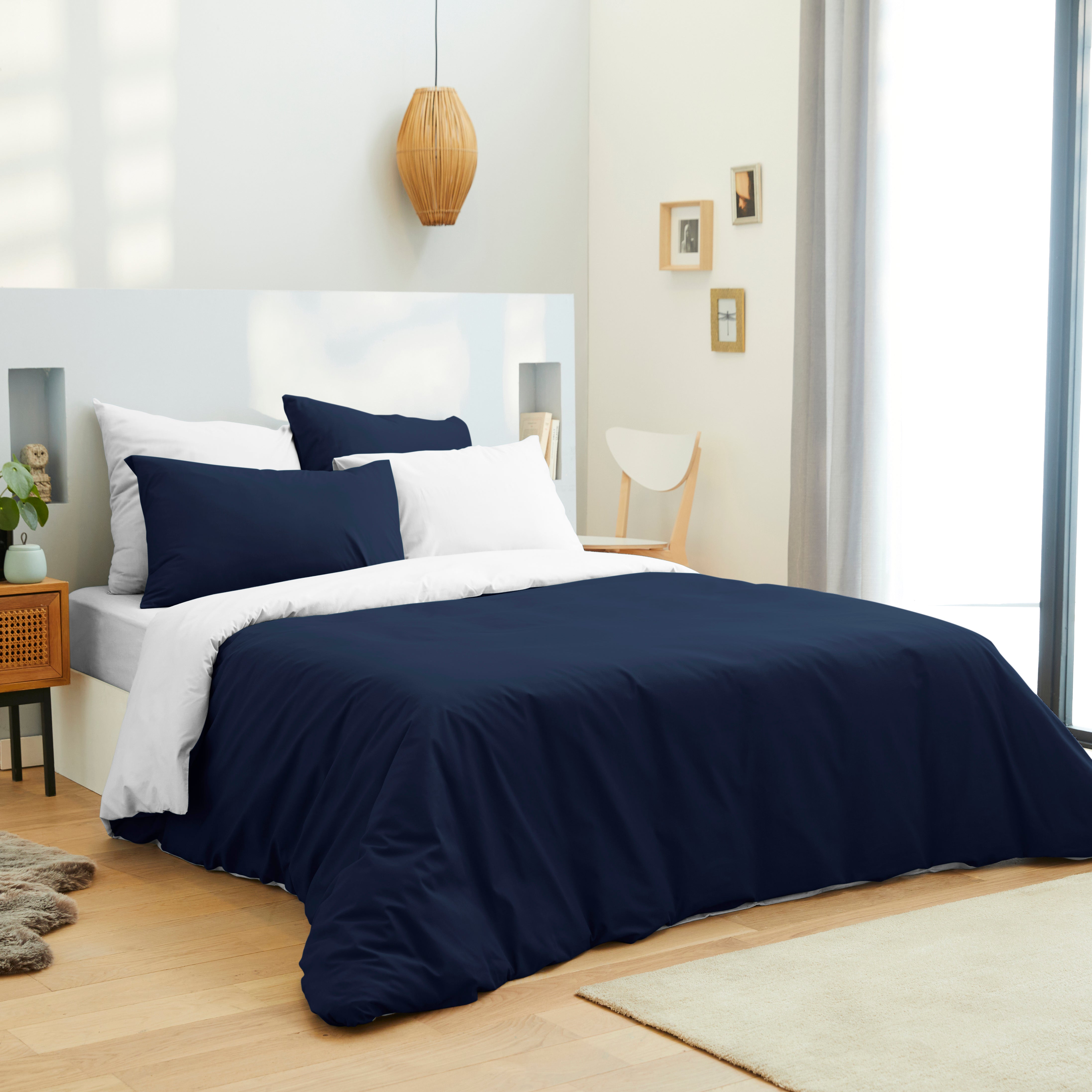 Pack 6 pièces Housse de couette 220 x 240 cm - Drap housse 140 x 190 cm - 100% Coton 57 Fils