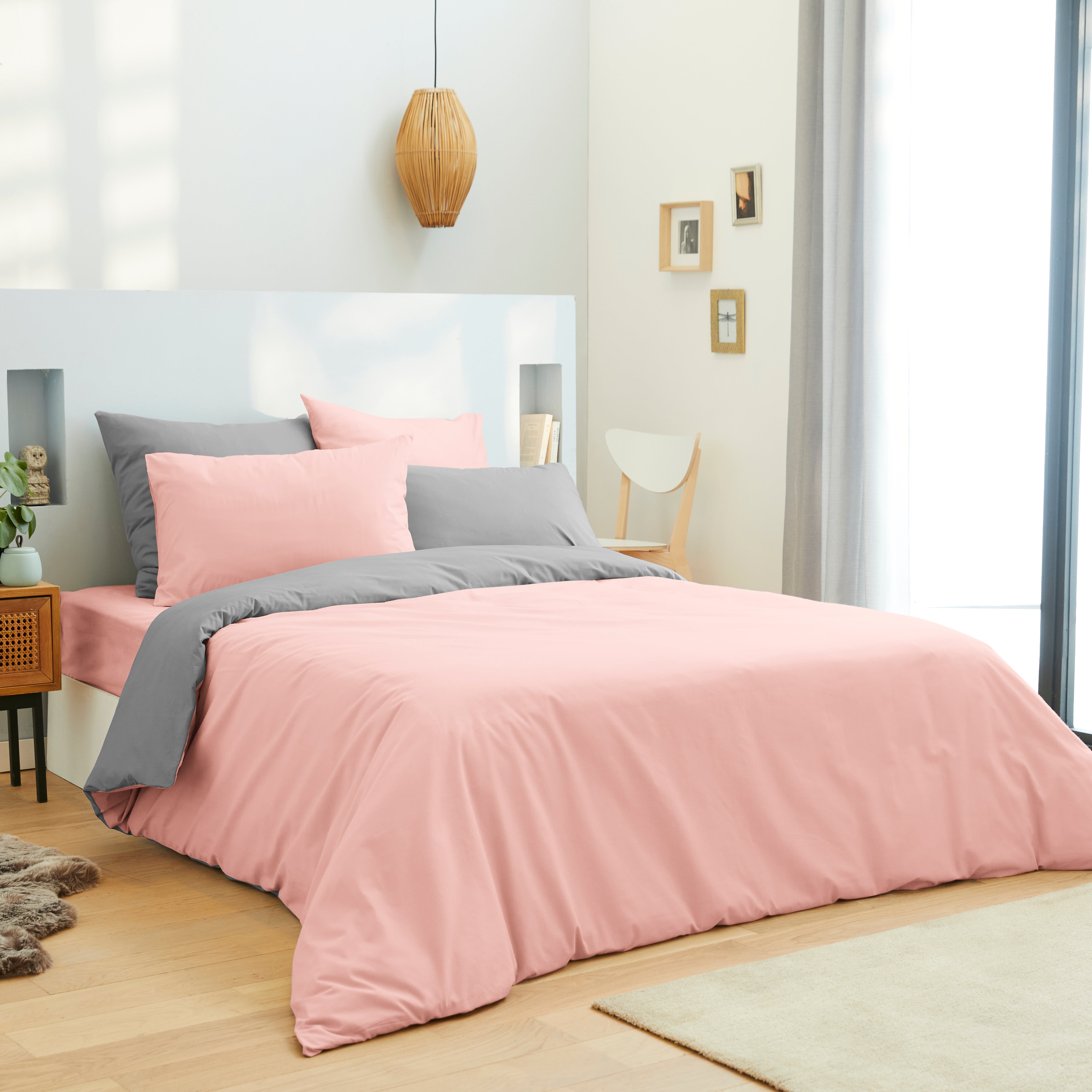 Pack 6 pièces Housse de couette 220 x 240 cm - Drap housse 160 x 200 cm - 100% Coton 57 Fils