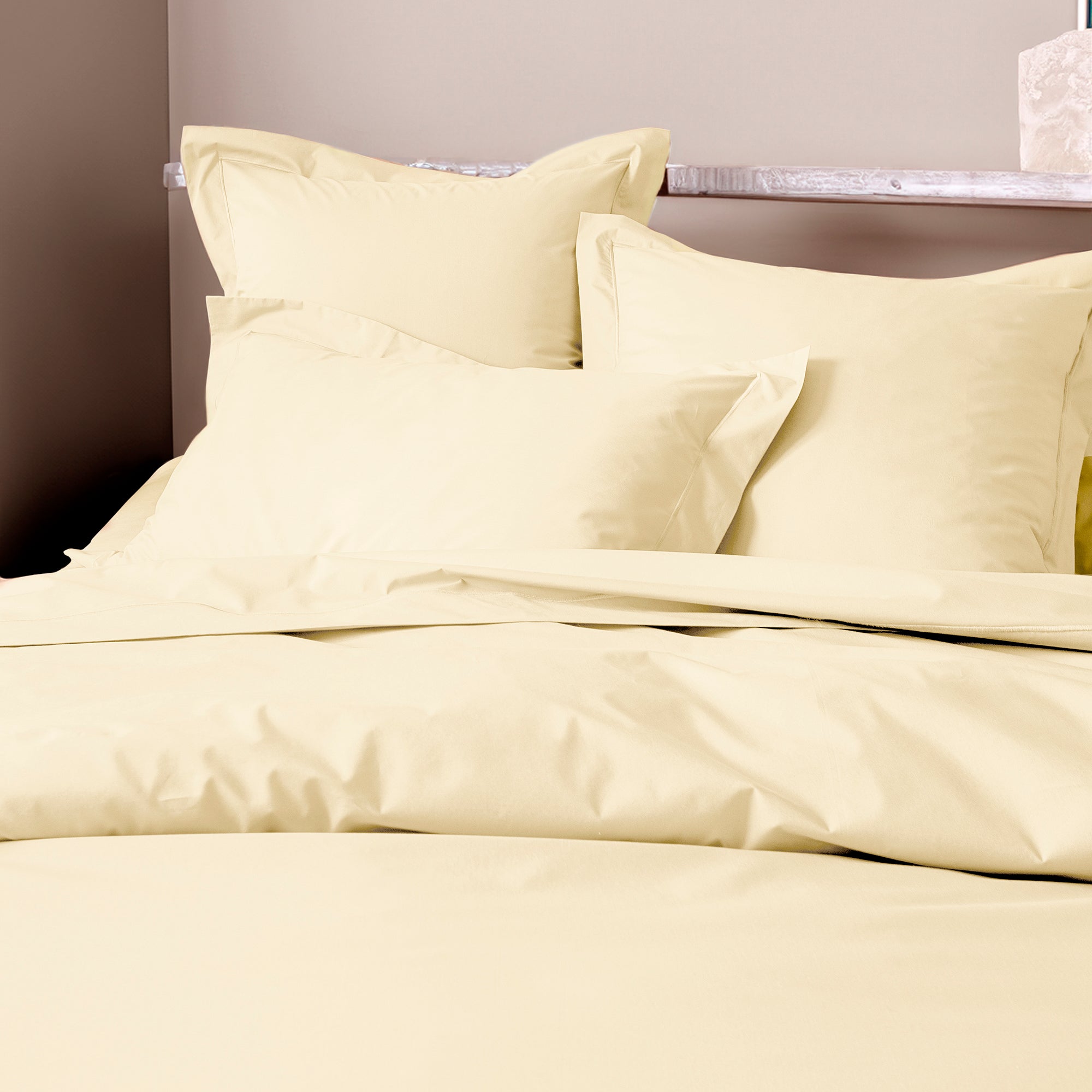 Taie d'oreiller Percale 65 x 65 cm Pur Coton Peigné Longues Fibres 80 Fils/cm² Ivoire