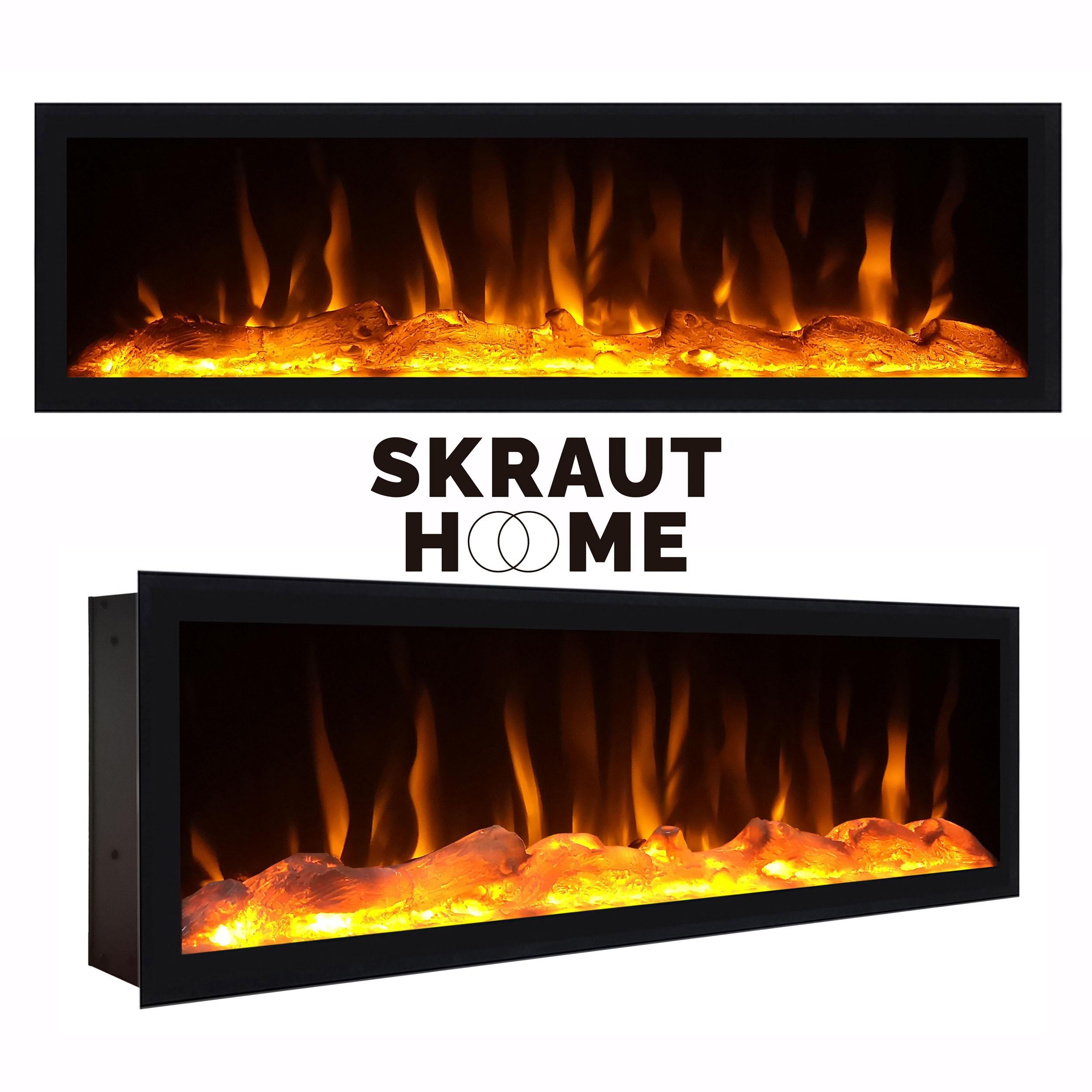 Meuble TV 315x61x35 cm Pour les TV jusqu'à 80" Cheminée électrique à gauche XXL Design industriel Chêne et noir
