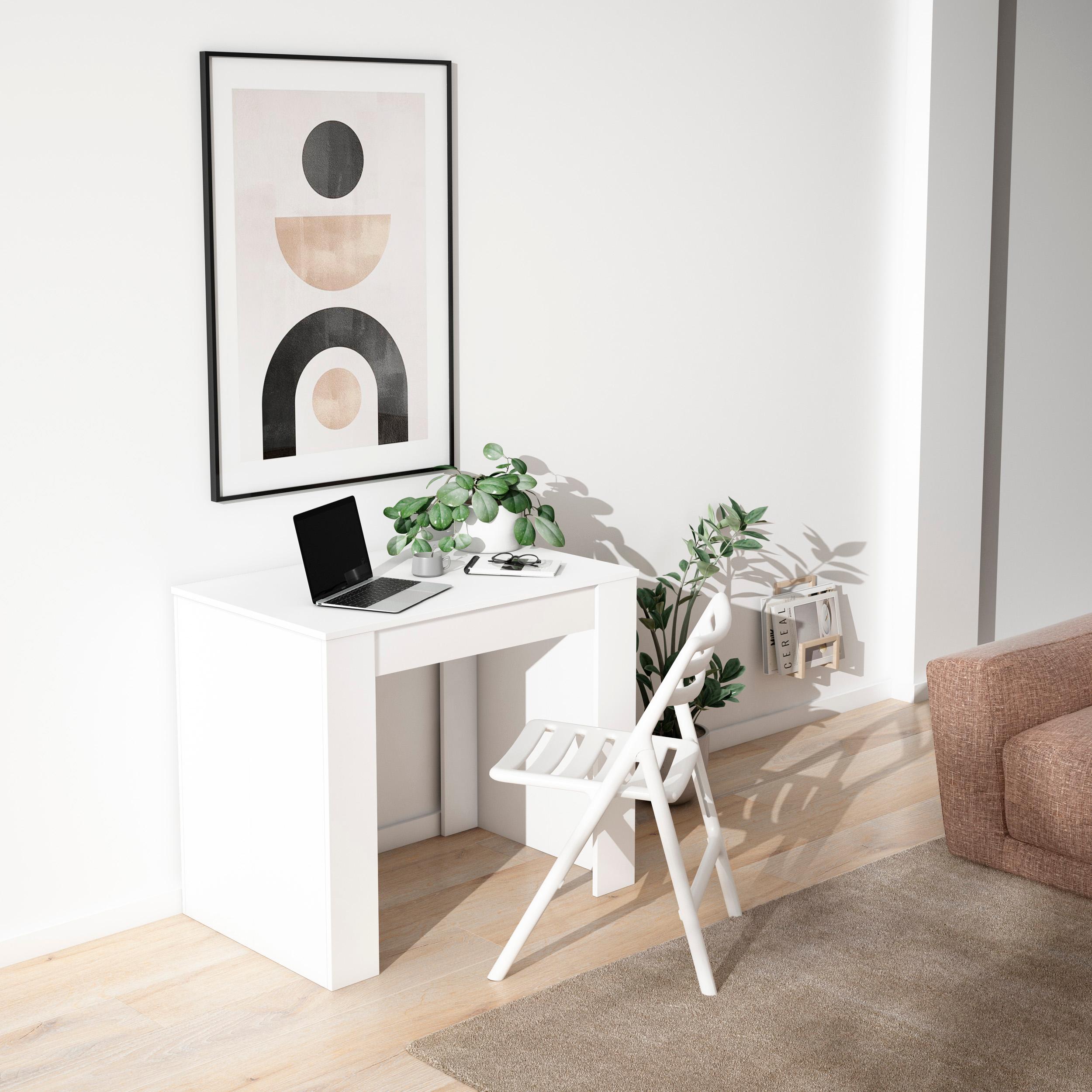 Table console extensible, 220, Pour 10 personnes, Blanc