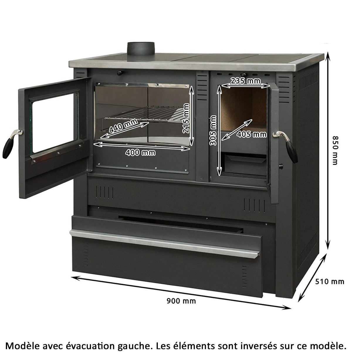 Cuisinière à bois A+ 10 kW poêle à bois avec four Evacuation gauche Ø150 mm