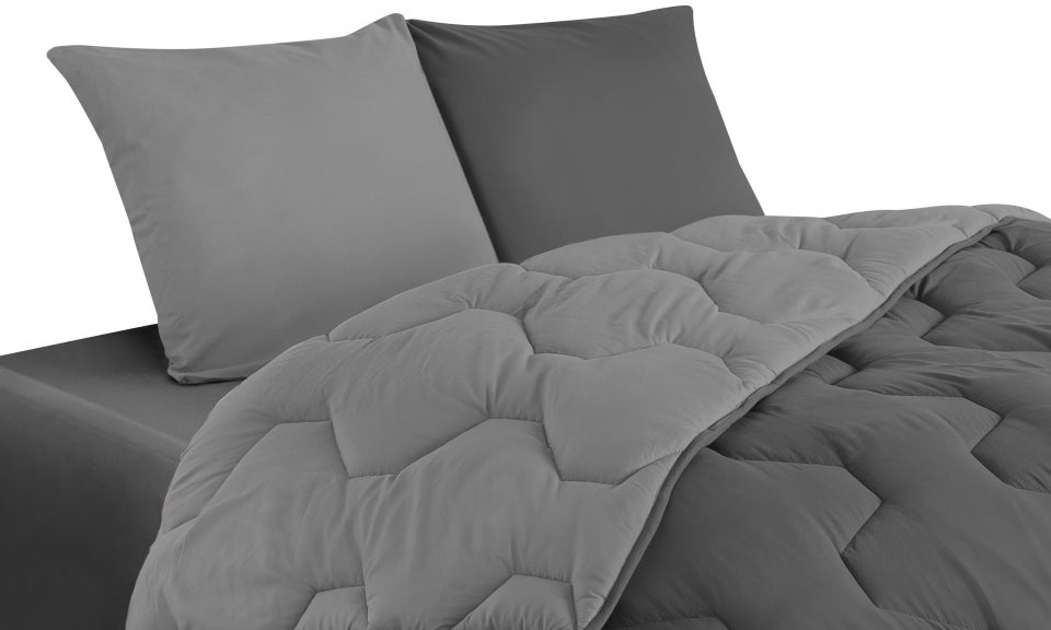 Couette chaude réversible bicolore grise 240x260cm - microfibres 300 g/m2