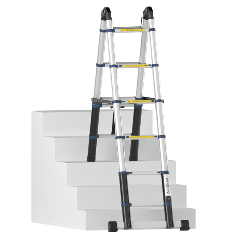 Escabeau télescopique en aluminium - 2 x 6 échelons - 3.8 m + 1 stabilisateur