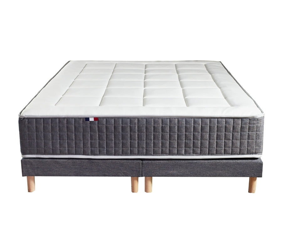 Ensemble 160X200 cm Matelas 30 cm à ressorts 7 zones + Mémoire de forme + Sommier KING STYLE Fabriqué en France