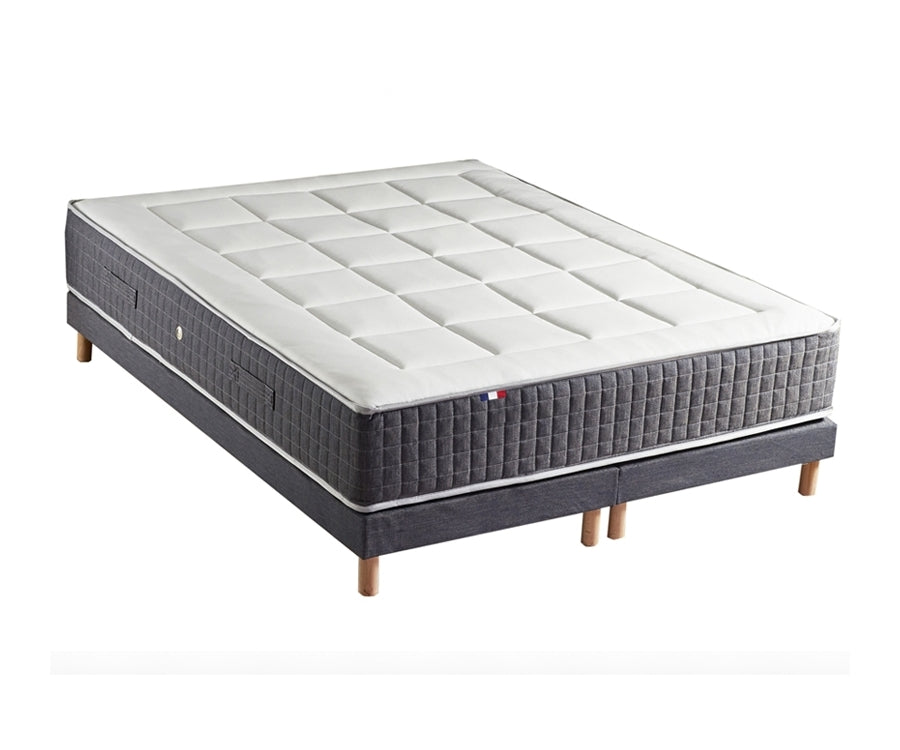 Ensemble 160X200 cm Matelas 30 cm à ressorts 7 zones + Mémoire de forme + Sommier KING STYLE Fabriqué en France