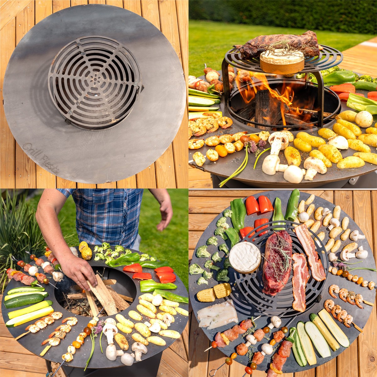 Brasero haut acier corten avec plaque et grille amovible inox barbecue plancha extérieur Ø 100 cm