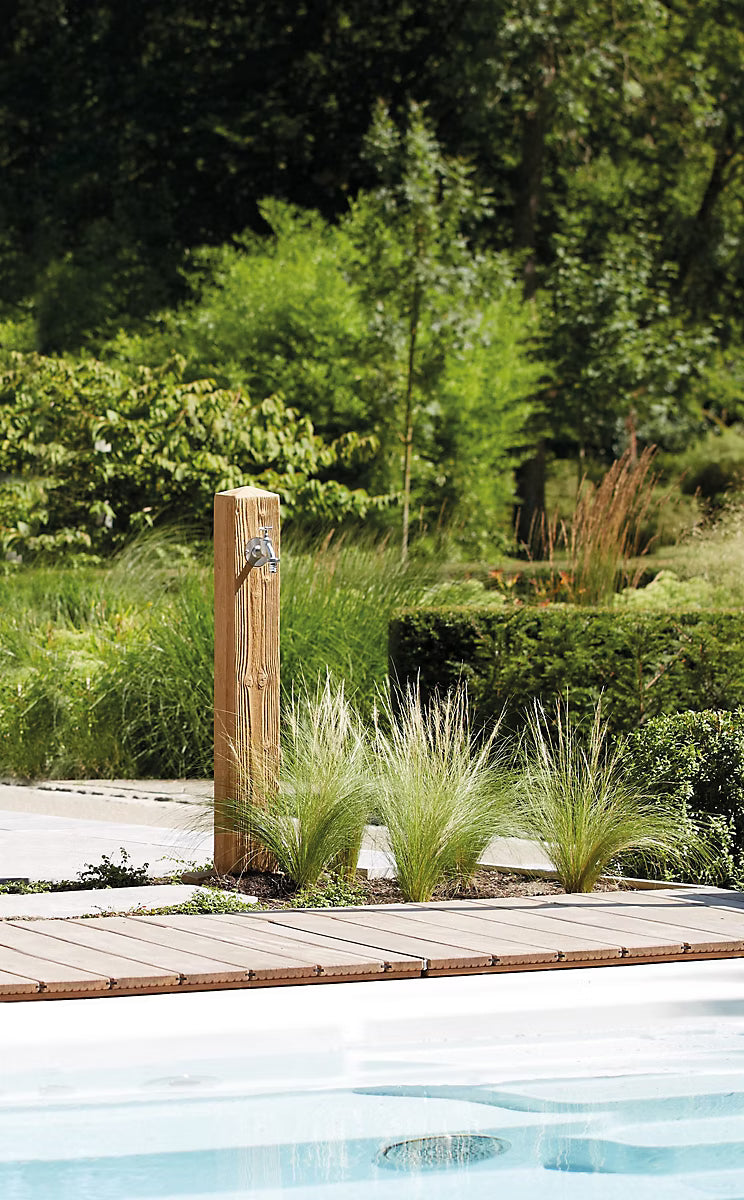 Fontaine de jardin Wood couleur bois clair - Robinet nostalgie - Grande vasque