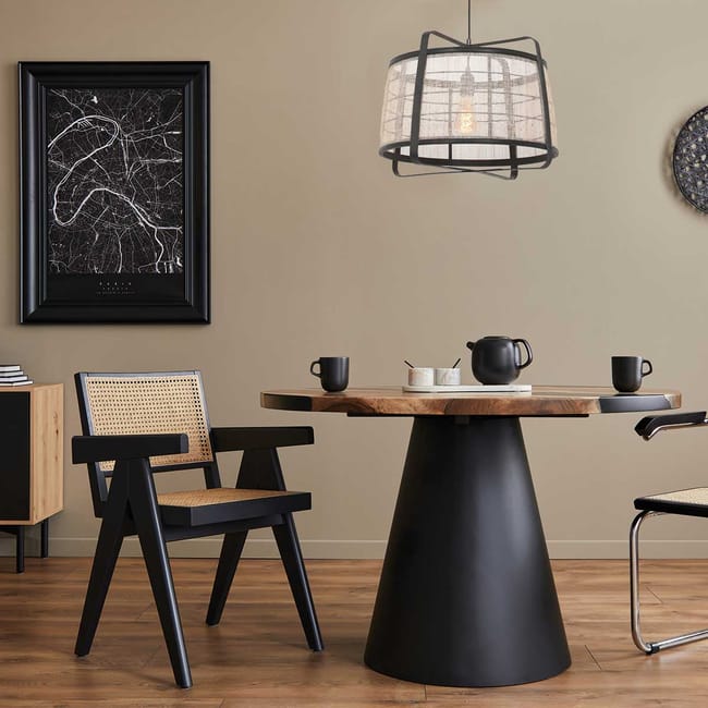 Lampe suspension noire bois tissus - Capos