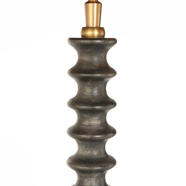 Lampe de table, base en bois avec abat-jour en velours bleu