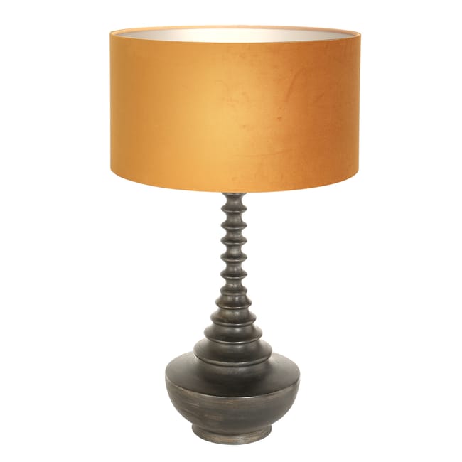 Lampe de table, base en bois avec abat-jour en velours doré