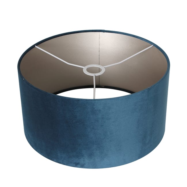 Lampe de table, base en bois avec abat-jour en velours bleu
